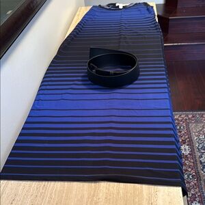Coldwater Creek Blue and Black Striped Dress  with Black  Belt size 12